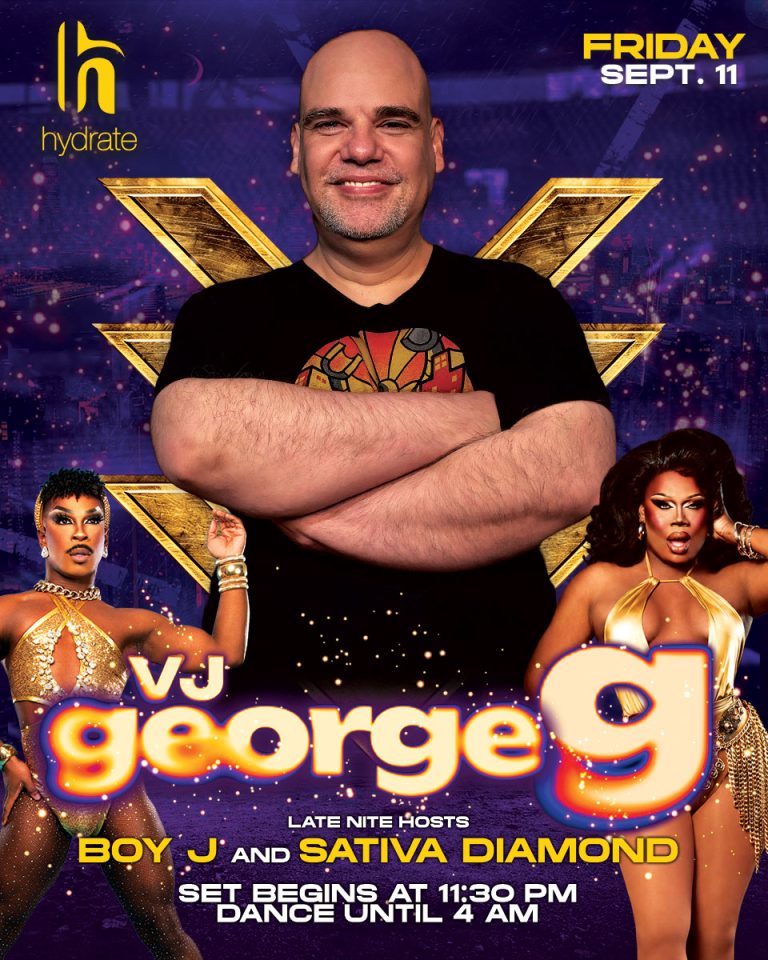 VJ George G with hosts Boy J and Sativa Diamond at Hydrate Chicago on September 11, 2026